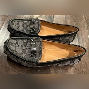 COACH Black Signature Canvas Logo Leather Monogram Loafers Size 7.5